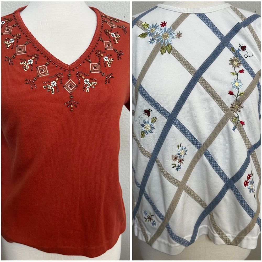 Alfred Dunner Petite Small 2 Shirt Bundle - Embroidered Embellished Coastal Gran